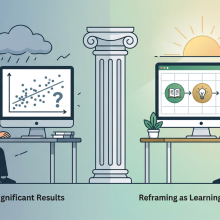An illustration showing the contrast between research anxiety over insignificant results and a Stoic approach focused on skill acquisition and learning.